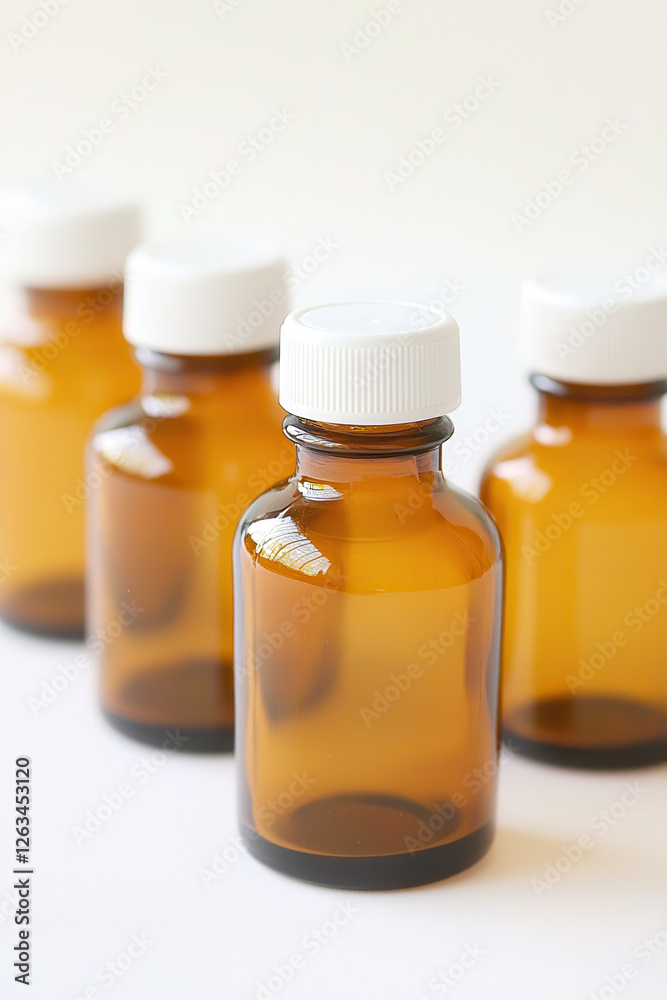 Stylish Amber Glass Bottles for Storage and Dispensing of Essential Oils and Medicinal Liquids in a Modern Business Setting Stylish Amber Glass Bottles for Storage and Dispensing of Essential Oils and Medicinal Liquids in a Modern Business Setting