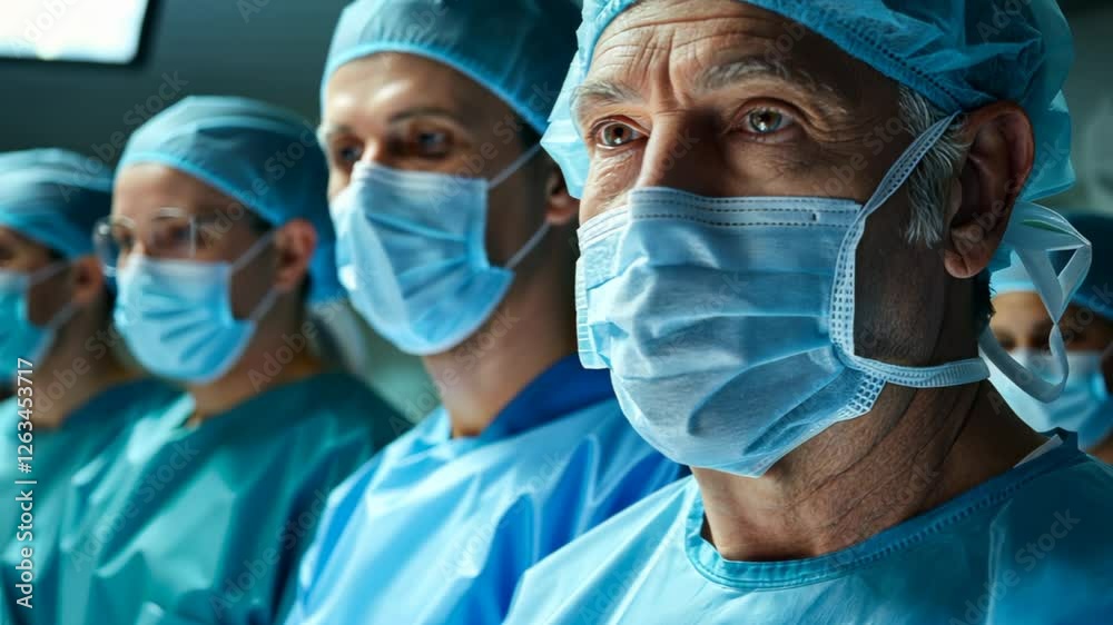 Surgeons in operating room preparing for critical surgery at a medical facility during daylight hours Surgeons in operating room preparing for critical surgery at a medical facility during daylight hours