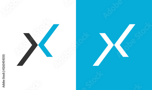 Abstract Letter X Logo: A modern and minimalist logo design featuring the letter X in two color variations: black on white and white on blue.  The design is clean, versatile.