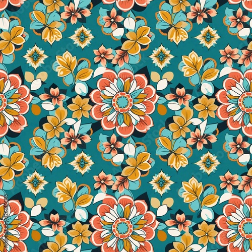 Wallpaper Mural Retro Floral Pattern, Seamless Tile Design Torontodigital.ca