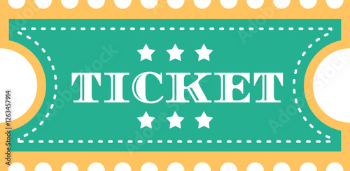 Retro style circus ticket featuring a green and yellow design with white stars and stitched borders. Ideal for carnival themes, magic shows, and festival events