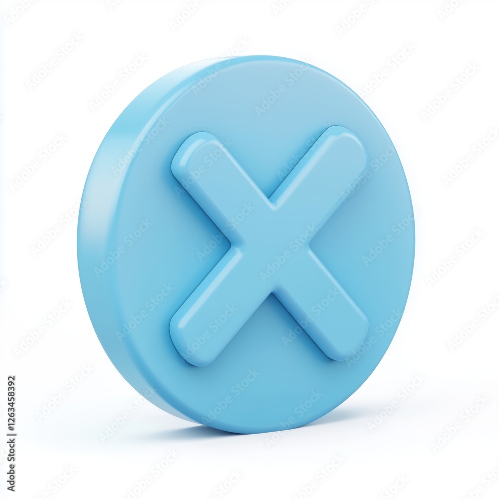 Fototapeta premium 3D blue button with a prominent white 'X' symbol, symbolizing closure or error in digital interfaces.
