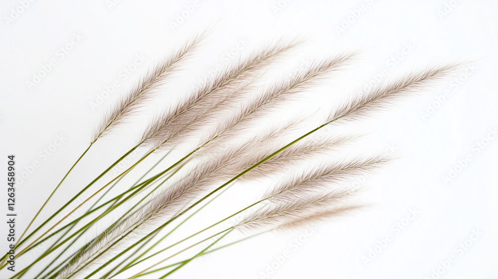 Soft feathery grass stems against white background Soft feathery grass stems against white background