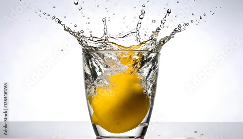 Close-up of a lemon dropping into water with splash effects