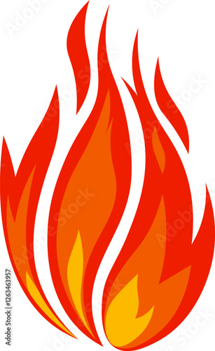 Red and orange stylized flames rising from a cartoon campfire, creating a bright fireball with a hot fiery center, ideal for representing concepts of heat, wildfire, and bonfire