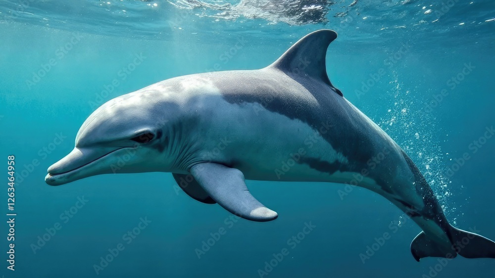 Naklejka premium Dolphin close up swimming underwater. Underwater sea world