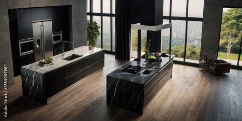 Modern Luxury Kitchen Island Design With Panoramic Views