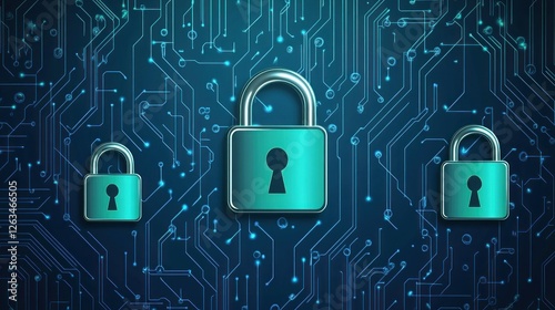 Wallpaper Mural Digital locks symbolizing cybersecurity and data protection in a tech environment. Torontodigital.ca