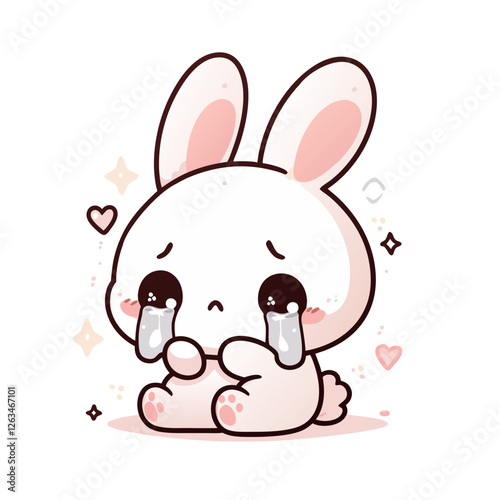 Cute cartoon bunny crying.