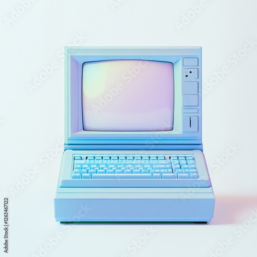 a 90s desktop computer against a white seamless ground shown face on lught is coming from the top left hand side and the screen is Bios blue photo