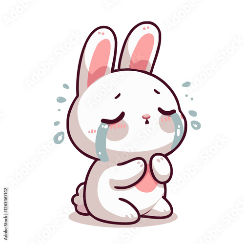 Cute cartoon bunny crying.