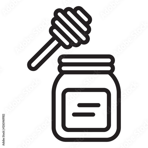 Honey jar with dipper icon Thin line illustration