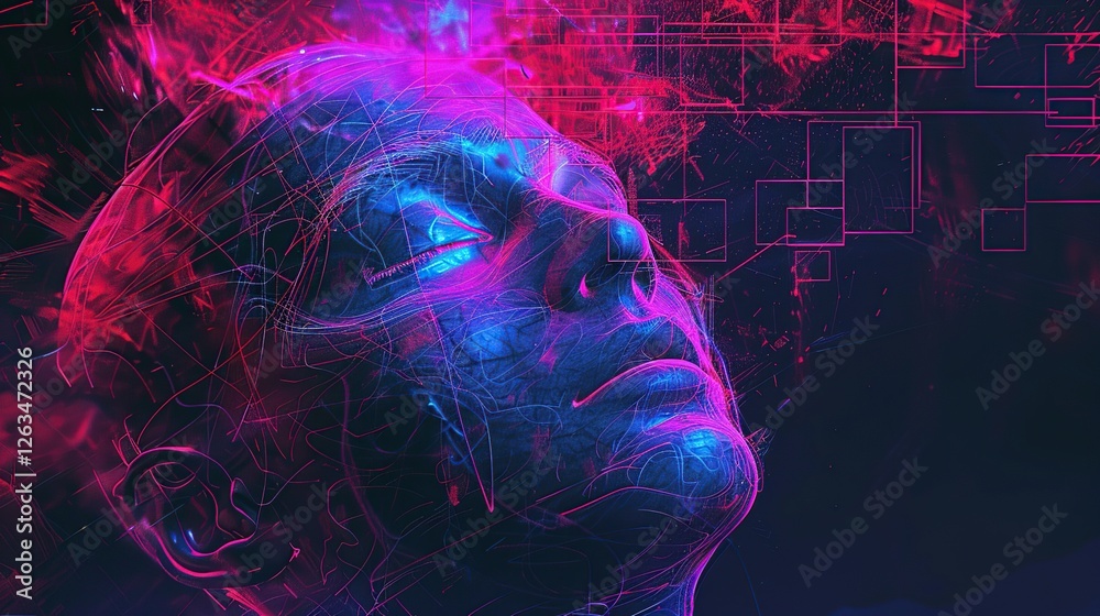 Cyberpunk Portrait with Vivid Neon Lines Cyberpunk Portrait with Vivid Neon Lines