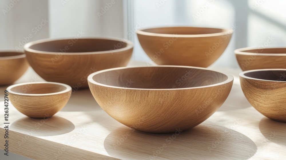 Minimalist Wooden Bowls Displayed Elegantly on Bright Pine Surface Minimalist Wooden Bowls Displayed Elegantly on Bright Pine Surface
