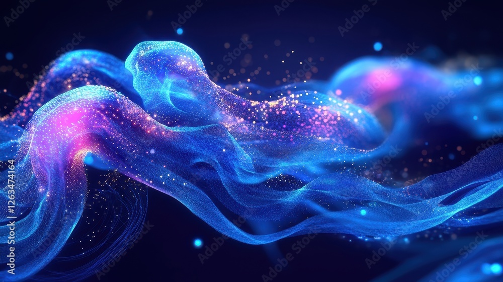 Abstract glowing blue and purple energy waves and particles Abstract glowing blue and purple energy waves and particles