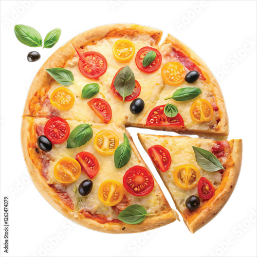 A pizza with a slice of pizza