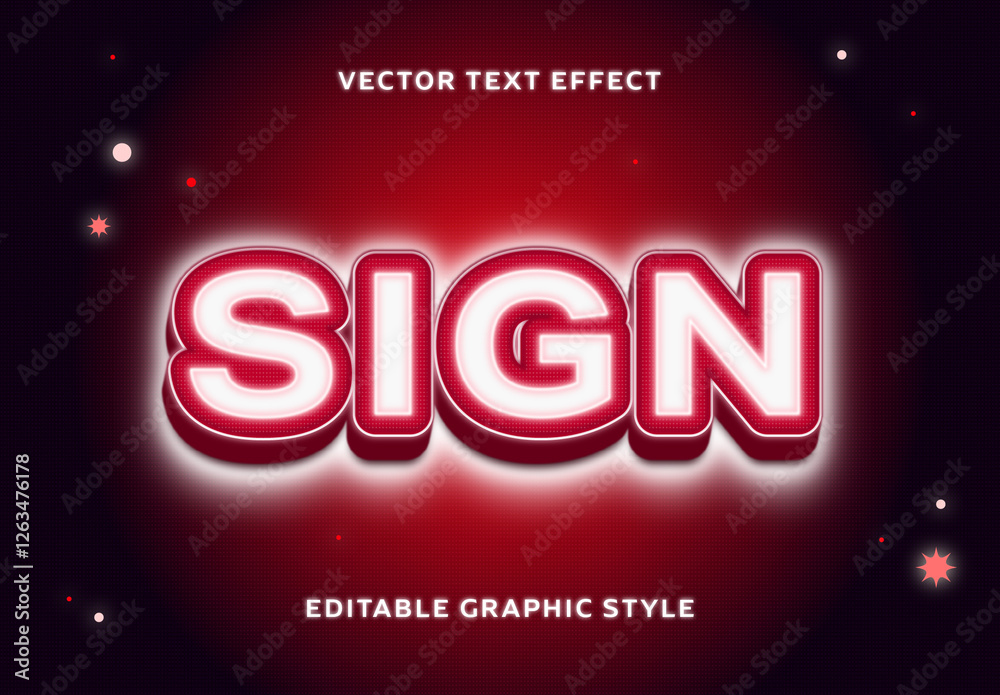White And Red Bright Font Sign Glowing 3D Text Effect Stock Template ...