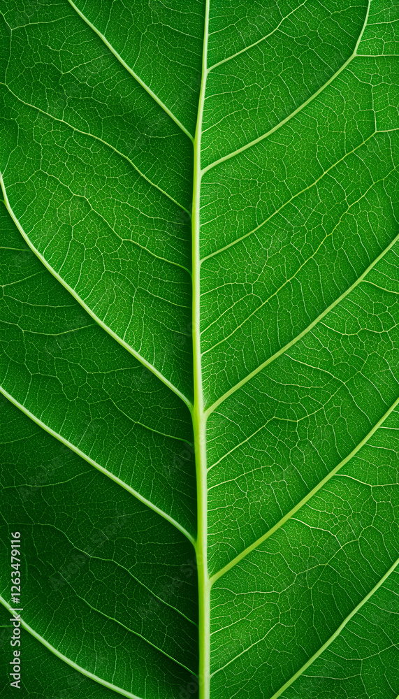 Close-up of a green leaf showing veins, conveying nature, growth, biology, and health. Generative AI Close-up of a green leaf showing veins, conveying nature, growth, biology, and health. Generative AI