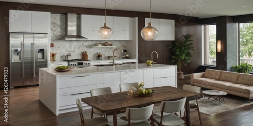 Wallpaper Mural Modern White Kitchen Island Dining Area Design Torontodigital.ca