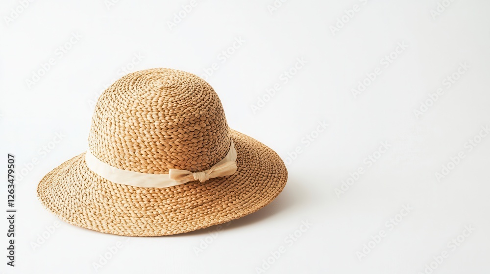 A stylish straw hat adorned with a decorative bow, perfect for summer outings and outdoor events, showcasing elegance and charm. A stylish straw hat adorned with a decorative bow, perfect for summer outings and outdoor events, showcasing elegance and charm.