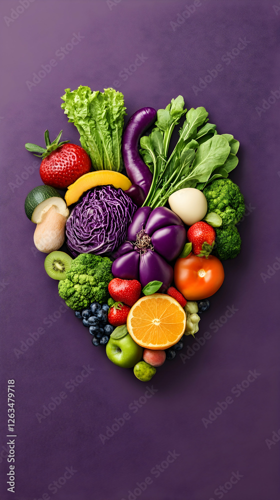 Colorful Vegetables arranged in heart shape promote healthy diet on solid background. Generative AI Colorful Vegetables arranged in heart shape promote healthy diet on solid background. Generative AI