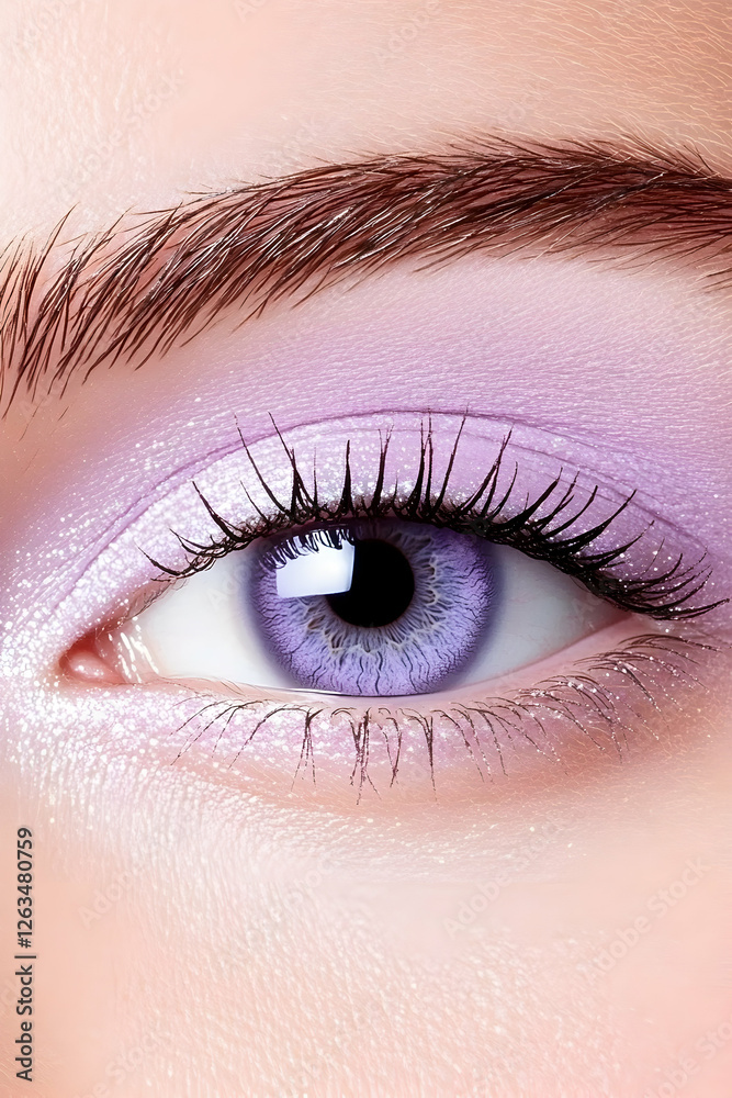 Eye makeup close-up. Beauty shot of a woman. Purple eyeshadow and pale skin. Generative AI Eye makeup close-up. Beauty shot of a woman. Purple eyeshadow and pale skin. Generative AI
