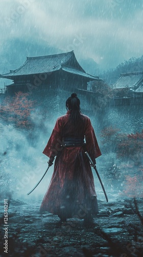 Action-Packed Samurai Mobile Wallpaper – Warrior Holding a Katana in the Rain for a Bold Phone Design