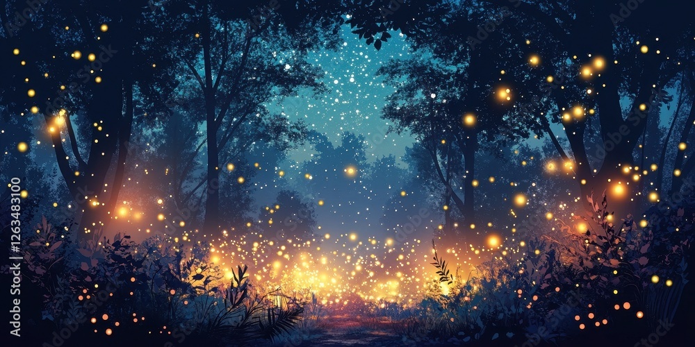 Obraz premium Enchanted forest with twinkling lights and mystical atmosphere