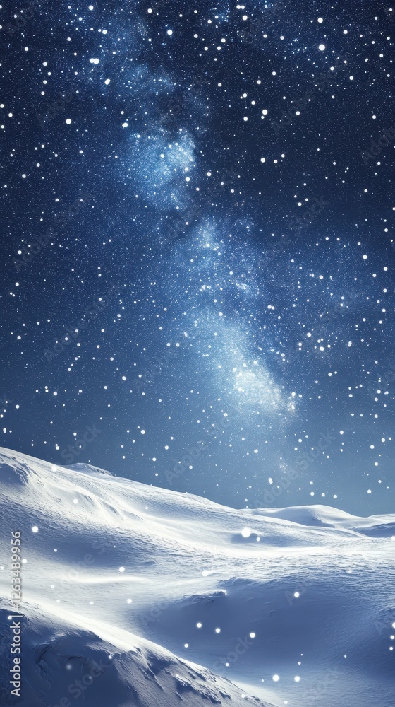 Naklejka premium Snow covered landscape under a vibrant starry night sky