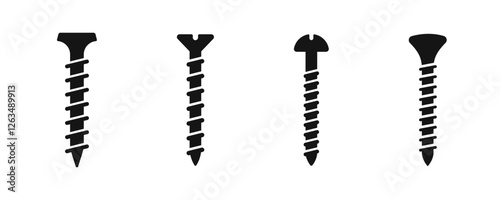 Set of screws. Screws, nuts, nails. Screw icons. Screw vector icons.
