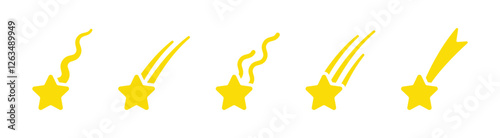 Falling stars. Star fall icons. Falling of Comets. Meteorites, Asteroids, the sparks of fireworks. Falling Star vector illustration.