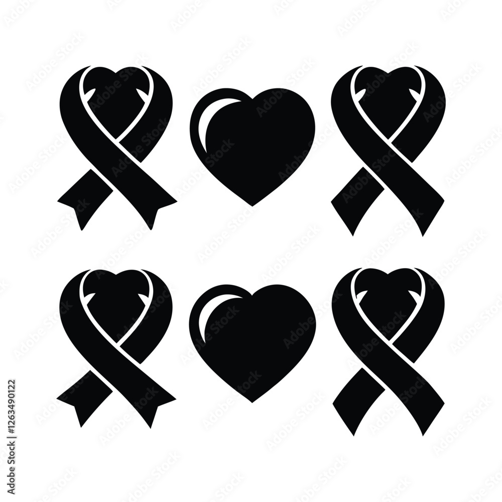 heart style ribon disease silhouettte bundle set heart style ribon disease silhouettte bundle set