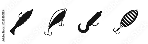  Fishing lures. Fishing lure icons. Fishing lure silhouettes