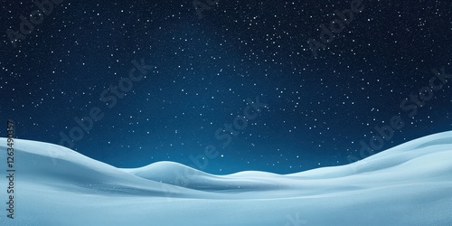 A snowy landscape with a starry night sky overhead