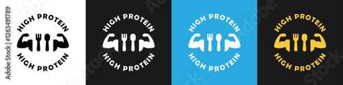 High Protein - vector labels for packaging on different backgrounds.
