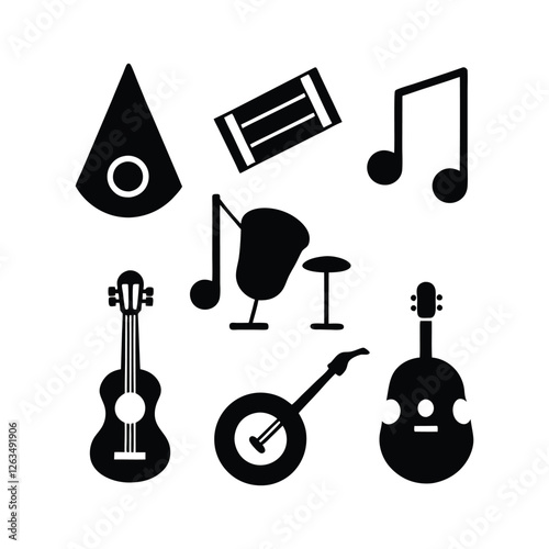 musical instrument icon bundle set silhouette design on a white background