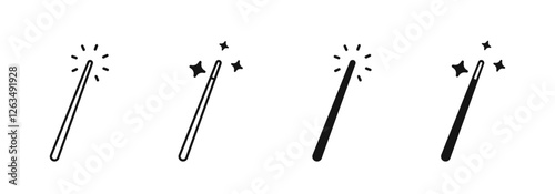 Magic stick vector icons. Magic wand icons. Magic wand illustration. Magic and miracle symbols.