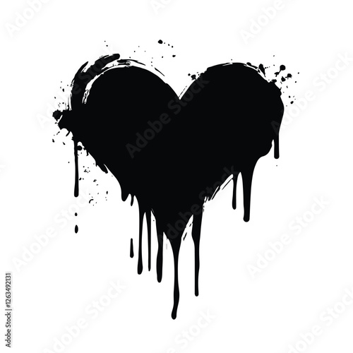 Dripping heart with ink splashes