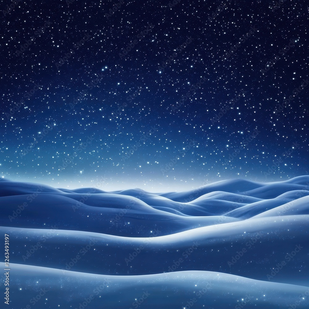 A serene winter landscape with snow dunes and starry sky A serene winter landscape with snow dunes and starry sky