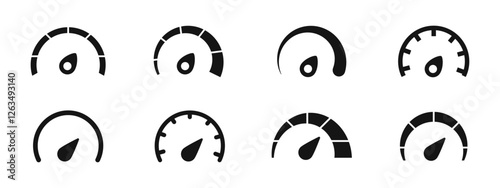 Speedometer icons. Speed indicator. Speedometers icons set. Speed guage. Risk indicator. Risk meter