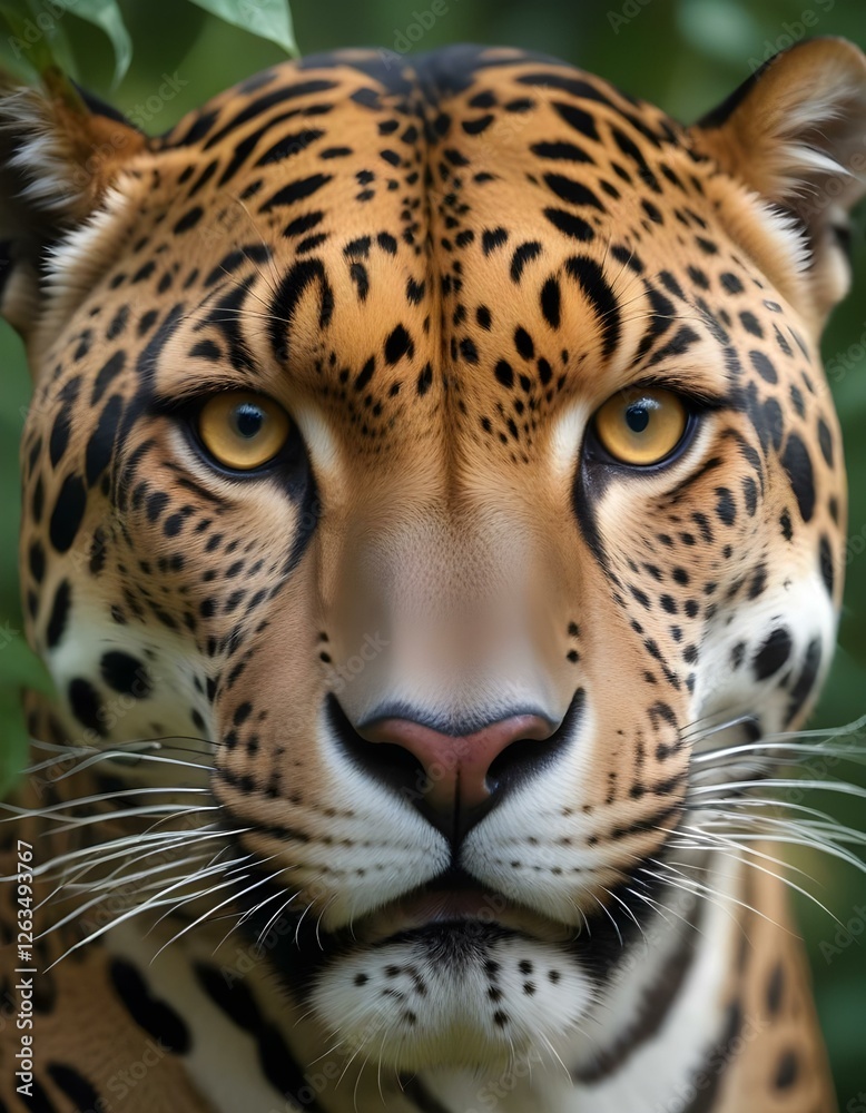 Fototapeta premium Intense male jaguar with sharp rosette markings,