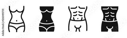 Male and female figure. Human body. Body health care. Weightloss body icon. Fitness body icons. Man and woman body symbols