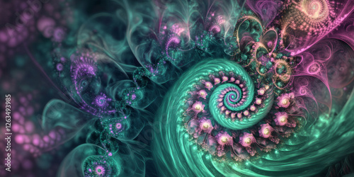 Wallpaper Mural A mesmerizing galactic swirl featuring hues of deep emerald and amethyst, with dust clouds forming intricate mandala-like illustrations. Torontodigital.ca