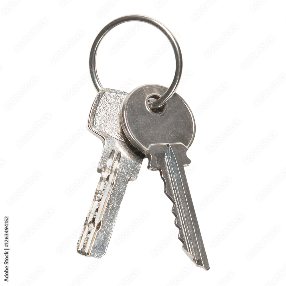 Two silver keys in PNG isolated on transparent background
