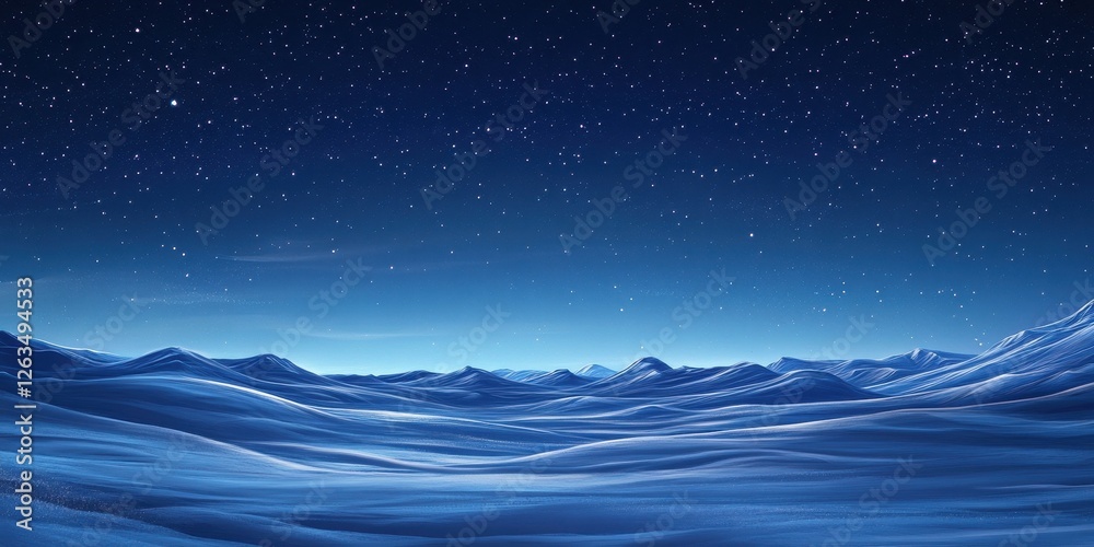 Obraz premium A serene snowy landscape glistens under a starry night sky