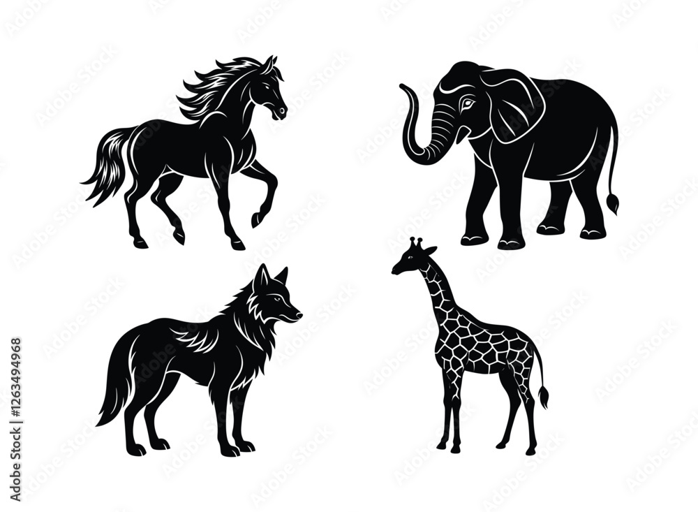 Fototapeta premium animals set silhouette design on a white background