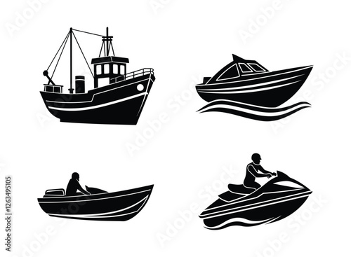 set of boats  silhouette design on a white background
