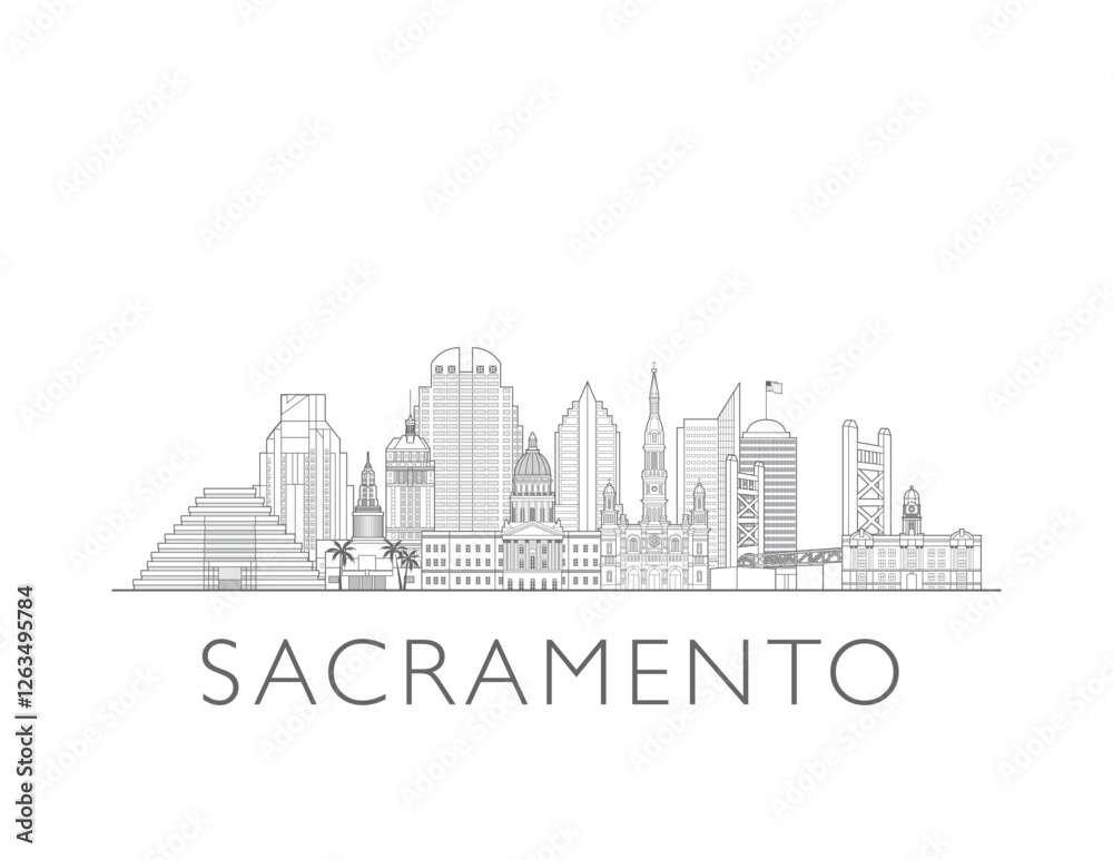 Obraz premium Sacramento, California skyline cityscape vector illustration
