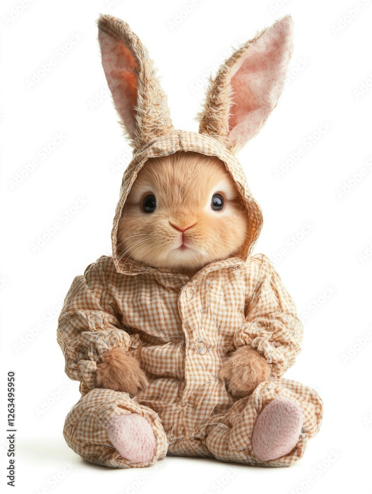 Obraz premium This cute bunny dressed in a soft plaid outfit showcases an endearing innocence and warmth, capturing the essence of childhood and the joy of childhood attire.