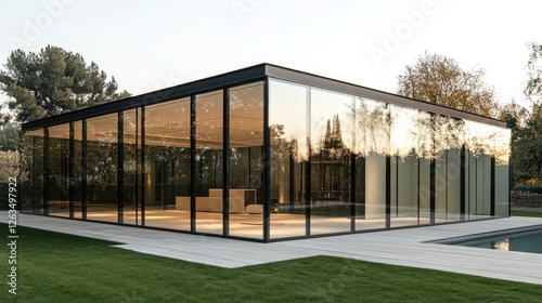Wallpaper Mural Modern glass house sunset poolside landscape architecture Torontodigital.ca